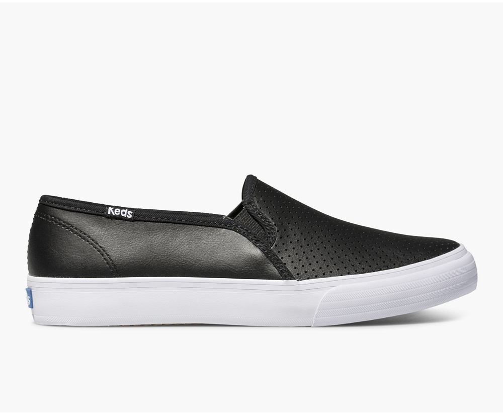 Slip Ons Keds Mujer Negros - Double Decker Perf Cuero - 4873-ZUXFL